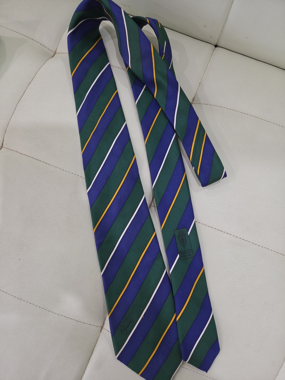 Gucci Green, Blue & Yellow Striped Silk Tie
